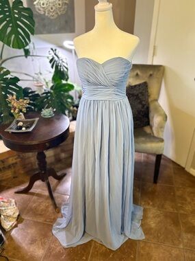 Bari Jay Strapless Pale Blue Chiffon Gown